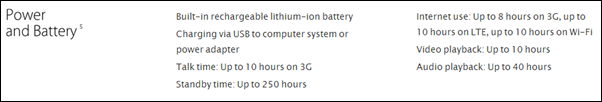 iPhone 5C Official Battery Specs